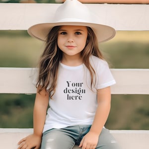 Kids Gildan T-Shirt Mockup Model, Childs White Shirt Mock Up, Baby Tee, Toddler Graphic Tshirt, Outdoor Mockups, Trendy Boho SVG Mocks