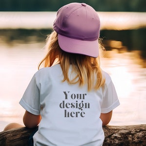 Kids Gildan white Mockup, Back of Shirt Mock Up, Toddler T-Shirt Mockups, Summer Tshirt Stock Photo, Child Print on Demand Template, POD