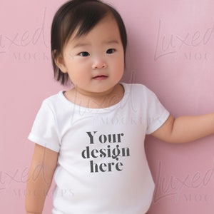 Toddler T-Shirt Mockup Baby, RABBIT SKINS 3322 White Mockup with Model, Blank White T-Shirt Cute Toddler Model