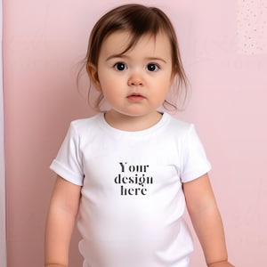 Pretty Toddler T-Shirt Mockup Baby, RABBIT SKINS 3322 White Mockup Model, Blank White T-Shirt Cute Toddler baby Model, neutral background