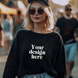 Gildan 18000 Mockup | Gildan Black Sweatshirt Mockup | Sweatshirt Model Mockup | Simple Mockup | Black Gildan Oversized Crewneck Mockups