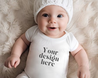 bebé blanco onesie bebé crecer modelo boho Mockup