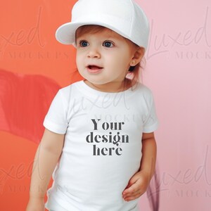 RABBIT SKINS 3322 Toddler white T-Shirt Mockup Baby, Blank White T-Shirt Cute Toddler baby Model, Baby white T-shirt Mockup