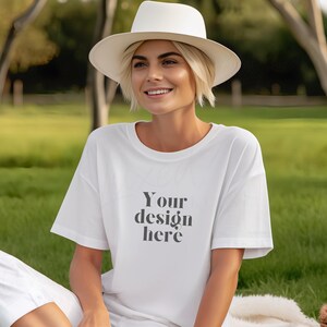 White Bella Canvas 3001 outdoor Mockup, white boho Tshirt Mockup, Styled Shirt Mock, Fall Mockup, Womens Tee Mock, White T-Shirt Mockup
