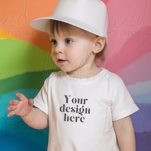 Adorable Toddler girl Boy Mockup Baby, RABBIT SKINS 3322 White Mockup, Blank White T-Shirt Cute Toddler baby Model, white Tshirt Mockup