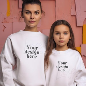Mama and Me Mockup / Gildan 18000 White Mockup | Gildan 18000b White Sweatshirt Mockup | KIDS Sweatshirt Mockup | Family Sweatshirt Mockup