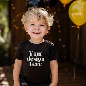 Kids Birthday Shirt Mockup, black Childrens T-Shirt Mock, Boys Bella Canvas 3001Y Mockup, Black Bella Canvas 3001T, Trendy Kids Tee Designs