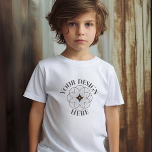 Kids white t-shirt Mockup, White Childrens T-Shirt Mock, Boys Bella Canvas 3001Y Mockup, White Bella Canvas 3001T