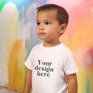 Lifestyle Toddler T-Shirt Mockup Baby, RABBIT SKINS 3322 White Mockup with Model, Blank White T-Shirt Cute Toddler Model