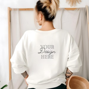 Gildan 18000 Mockup | Gildan Back of Sweatshirt Mockup | Sweatshirt Model Mockup | Styled Mockup | white Gildan Oversized Crewneck Mockups