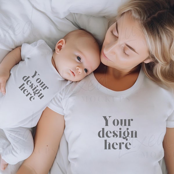Mommy and Me White T-Shirt Mockup Models | Mother baby Shirt | Toddler Bella Canvas | 3001 Mom Baby TShirt Mock up | Baby Onesie mockup