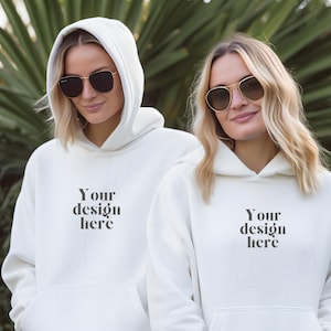 Double Gildan 18500 White Hoodie Mockup, 2 x Gildan Hoodie Mock up, White Hoodie Mockup, Oversized Hooded Sweatshirt mockup, Styled Mockup