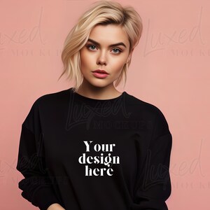 Gildan 18000 Mockup | Gildan Black Sweatshirt Mockup | Sweatshirt Model Mockup | Simple Mockup | Black Gildan Oversized Crewneck Mockups