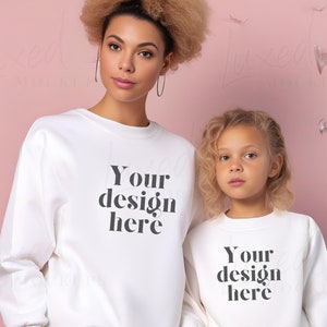 Mama and Me Mockup / Gildan 18000 White Mockup | Gildan 18000b White Sweatshirt Mockup | KIDS Sweatshirt Mockup | Family Sweatshirt Mockup