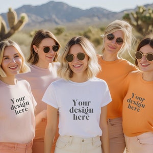 Group Bella Canvas 3001 TShirt Mockup, Heather Peach Shirt Mockup - Burnt orange Mockups - Friends white Mockup - Retro Mockup