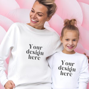 Mama and Me Mockup / Gildan 18000 White Mockup | Gildan 18000b White Sweatshirt Mockup | KIDS Sweatshirt Mockup | Family Sweatshirt Mockup