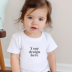 Lifestyle Toddler T-Shirt Mockup Baby, RABBIT SKINS 3322 White Mockup with Model, Blank White T-Shirt Cute Toddler Model Outside, Spring