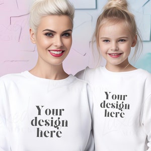 Mama and Me Mockup / Gildan 18000 White Mockup | Gildan 18000b White Sweatshirt Mockup | KIDS Sweatshirt Mockup | Family Sweatshirt Mockup