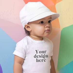 RABBIT SKINS 3322 Lifestyle Toddler T-Shirt Mockup, White Mockup with Baby Model, Blank White T-Shirt Cute Toddler Model