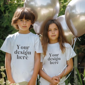 Kinder Bella Canvas 3001Y weiß Kinder Shirt Mockup Geschwister T-Shirt Mock up Weiß Geburtstag Jugend Tshirt Mock Ups Tshirt Mockup Bundle