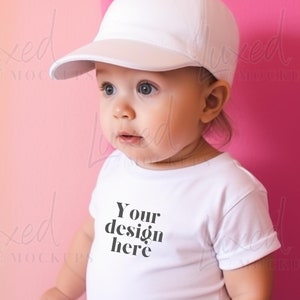 Lifestyle Cute Toddler T-Shirt Mockup Baby, RABBIT SKINS 3322 White Mockup with Model, Blank White T-Shirt Cute Toddler Model
