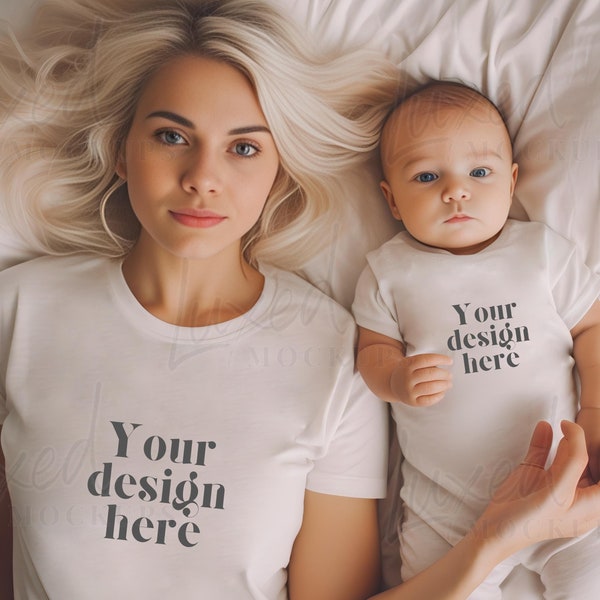 Mommy and Me White T-Shirt Mockup | Mama me tShirt mockup | cute back mockup | mom and baby matching outfit mockup | mommy and mini mockup