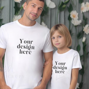 Daddy and Me Shirt Mockup, Mockup Photo, Dad and Child T-Shirt Mockup, White Shirt Mockup, Bella Canvas 3001 Black, Daddy and Daughter Mock