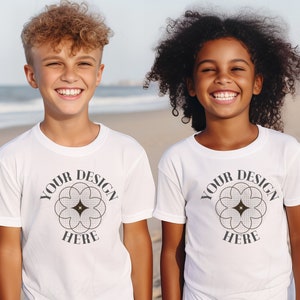 White T-Shirt Mockup Model | Youth TShirt Mock up | Childs Shirt | Trendy Kids Tee Mockup | 5000B | Nature Outdoor SVG Summer