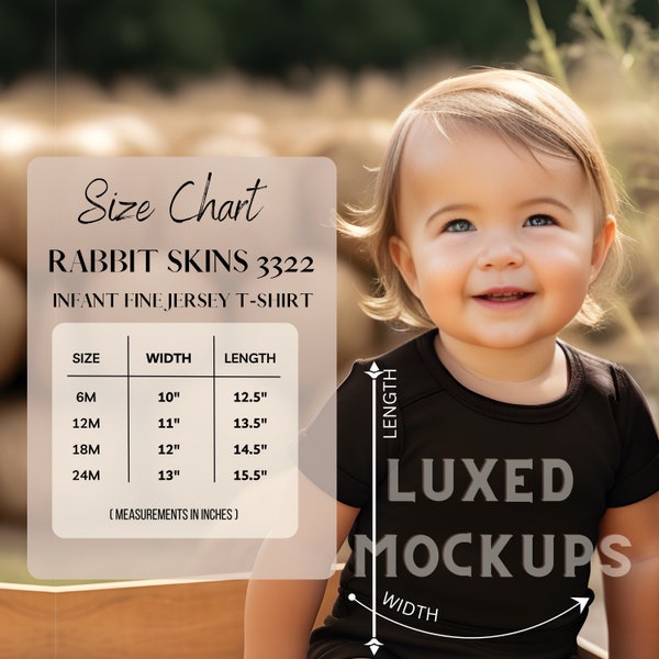Rabbit Skins 3322 Size Chart | Rabbit Skins Infant Fine Jersey Tee Size Chart | Rabbit Skins 3322 Infant Size Chart | Rabbit Skins Mockup