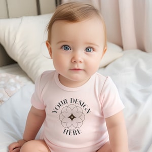 Light Pink Rabbit Skins 3322 Infant Fine Jersey Tshirt Mockup, Pink Baby T-shirtMockup, Baby Onesie, Baby Mockup, Baby One piece mockup