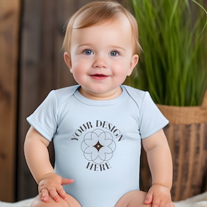 Light Blue Rabbit Skins 4424 Infant Fine Jersey Bodysuit Mockup, Baby Bodysuit Mockup, Baby Onesie, Baby Mockup, Baby One piece mockup