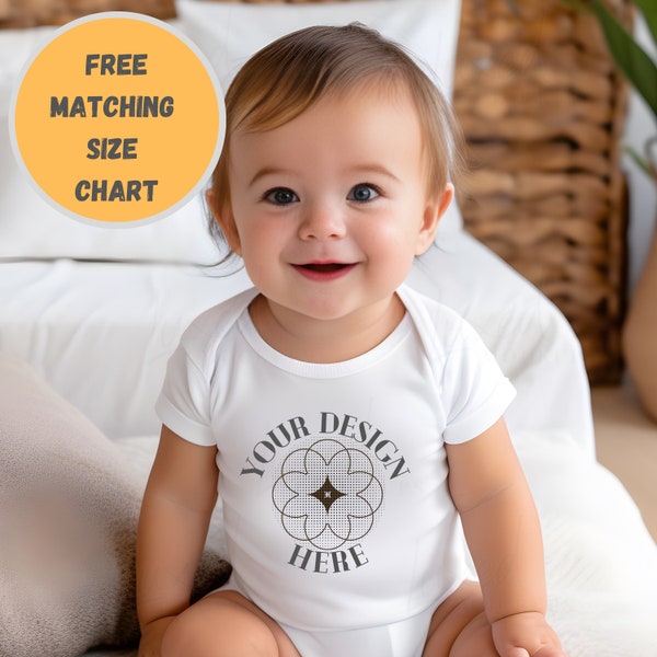 Rabbit Skins 4424 Infant Fine Jersey Bodysuit Mockup, White Baby Bodysuit Mockup, Baby Onesie, Baby Mockup, Baby One piece mockup