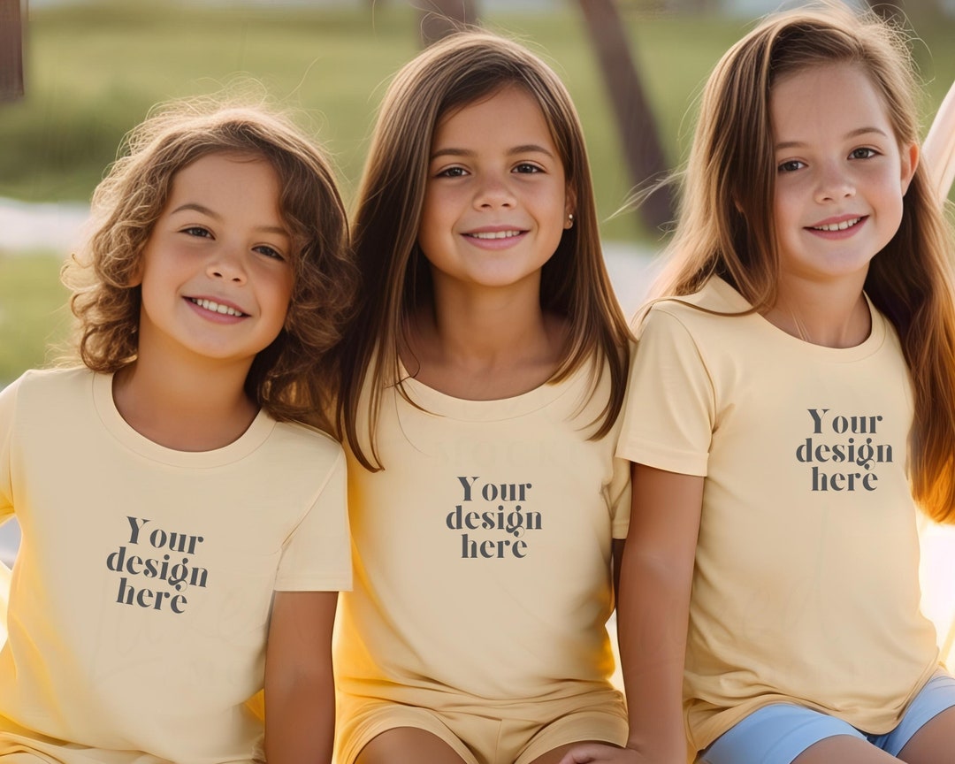 Trio Kids Yellow Tshirt Mockup, Comfort Colors C9018 Butter Mockup
