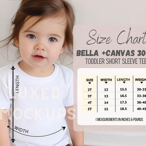 Bella Canvas 3001T Size Chart, Toddler Shirt Size Chart, Kids Tshirt Sizing Chart, T-Shirt Measurements, Bella Canvas Size Guide Mockup