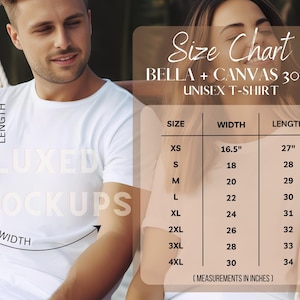 Bella Canvas 3001 Couple Size Chart| Bella and Canvas 3001 Size Chart| Size Chart for Bella and Canvas 3001| Size Chart Mockup