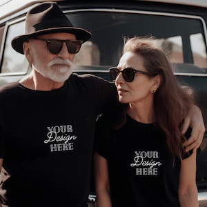 Couples Tshirt Mockup, Black Bella Canvas Senior Couple Mockup, Bella Canvas 3001, Couples Model Mocks, Multiple Shirts mockup