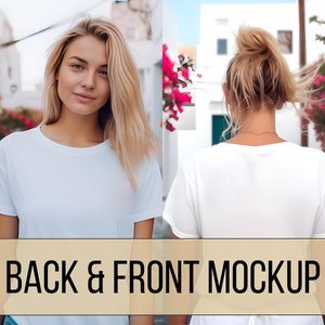 Vorder- und Rückseite Bella Canvas 3001 Weißes Mockup, Rückseite Mockup, Vorne Hinten Mockup 3001, Weißes T-Shirt Mock Up, Übergroßes Mockup, Modell Mock