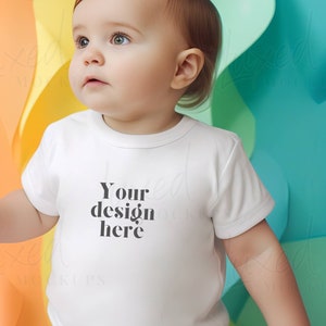 Sweet Toddler T-Shirt Mockup Baby, RABBIT SKINS 3322 White Mockup with Model, Blank White T-Shirt Cute Toddler Model