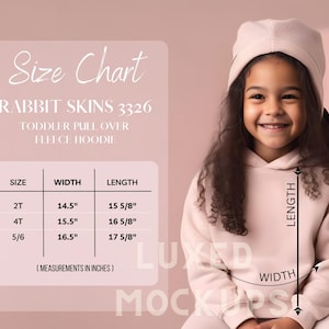 Rabbit Skins 3326 Toddler Pullover Fleece Hoodie Size Chart • Rabbit Skins Toddler Size Chart • Rabbit Skins Hoodie Size Chart • RS3326