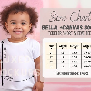 Toddler Bella Canvas 3001T Size Chart, Toddler Shirt Size Chart, Kids Tshirt Sizing Chart, T-Shirt Measurements, Bella Canvas Size Guide