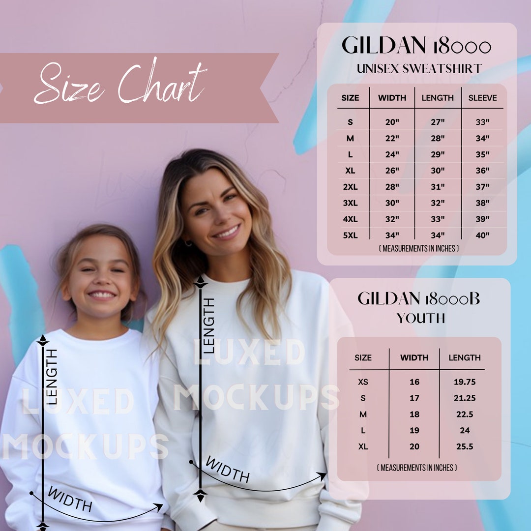 Gildan 18000B Size Chart Gildan 18000 Size Chart Size Chart Mockup