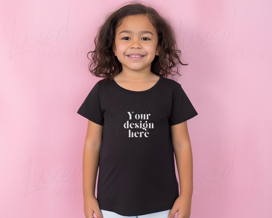 Kids Black Tshirt Mockup Model, Childs Shirt, Baby Tee, Toddler