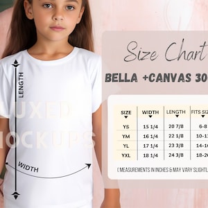 Bella Canvas 3001Y Size Chart, Youth Shirt Size Chart, Kids Tshirt Sizing Chart, T-Shirt Measurements, Bella Canvas 3001Y Size Guide Mockup