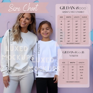 Mommy & me Pullover Größentabelle | Gildan 18000 Größentabelle | Größentabelle für Gildan 18000B | Größentabelle Mockup | Größentabelle, Gildan 18000B