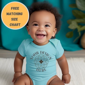 Caribbean Blue Rabbit Skins 4424 Infant Fine Jersey Bodysuit Mockup, Baby Bodysuit Mockup, Baby Onesie, Baby Mockup, Baby One piece mockup