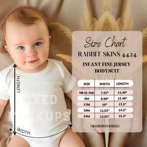 Rabbit Skins 4424 Size Chart, Sizing Guide, Infant Bodysuit, Size Chart, Baby Size Chart, Rabbit Skins Infant Mockup, Infant Mock Up