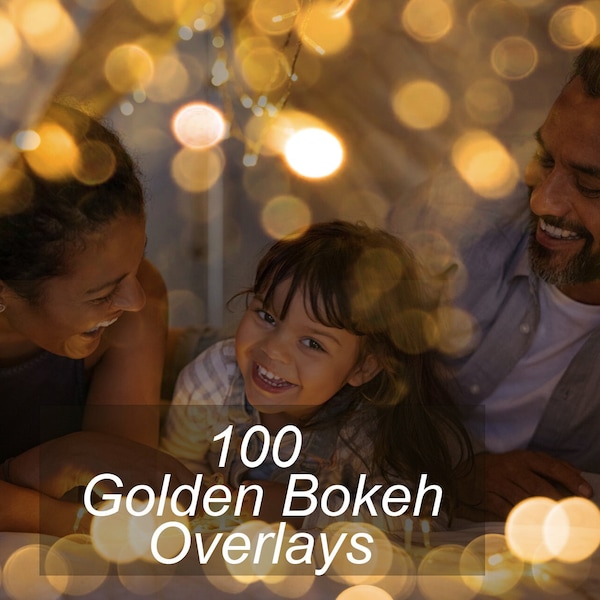 100 Golden Bokeh Overlays; Gold Bokeh Photoshop Overlays, Photography Edit, Bokeh Lights, Christmas Lights Filter, Autumn Bokeh, Night Light