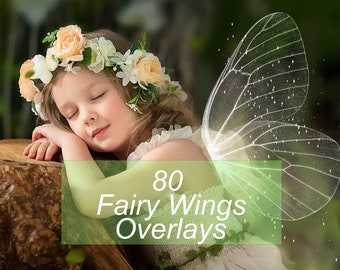 80 Fairy Wing Photoshop Overlays; Transparent Colorful Wing Png Clipart Overlay, Photography Edit, Maternity Portrait Sparkly Download
