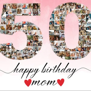 Anniversary Birthday Wall Art Gift, Custom Number Photo Collage Gift for Mom Dad Grandma Grandpa, Birthday Party Decoration, Reception sign