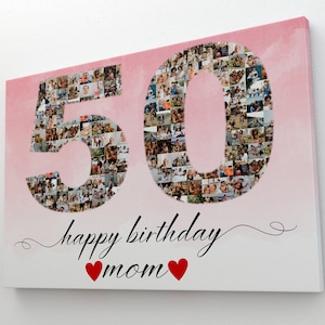 Custom Birthday Anniversary Wall Art Gift, Number Photo Collage Gift for Mom Dad Grandma Grandpa, Birthday Party Decoration, Photo Gift